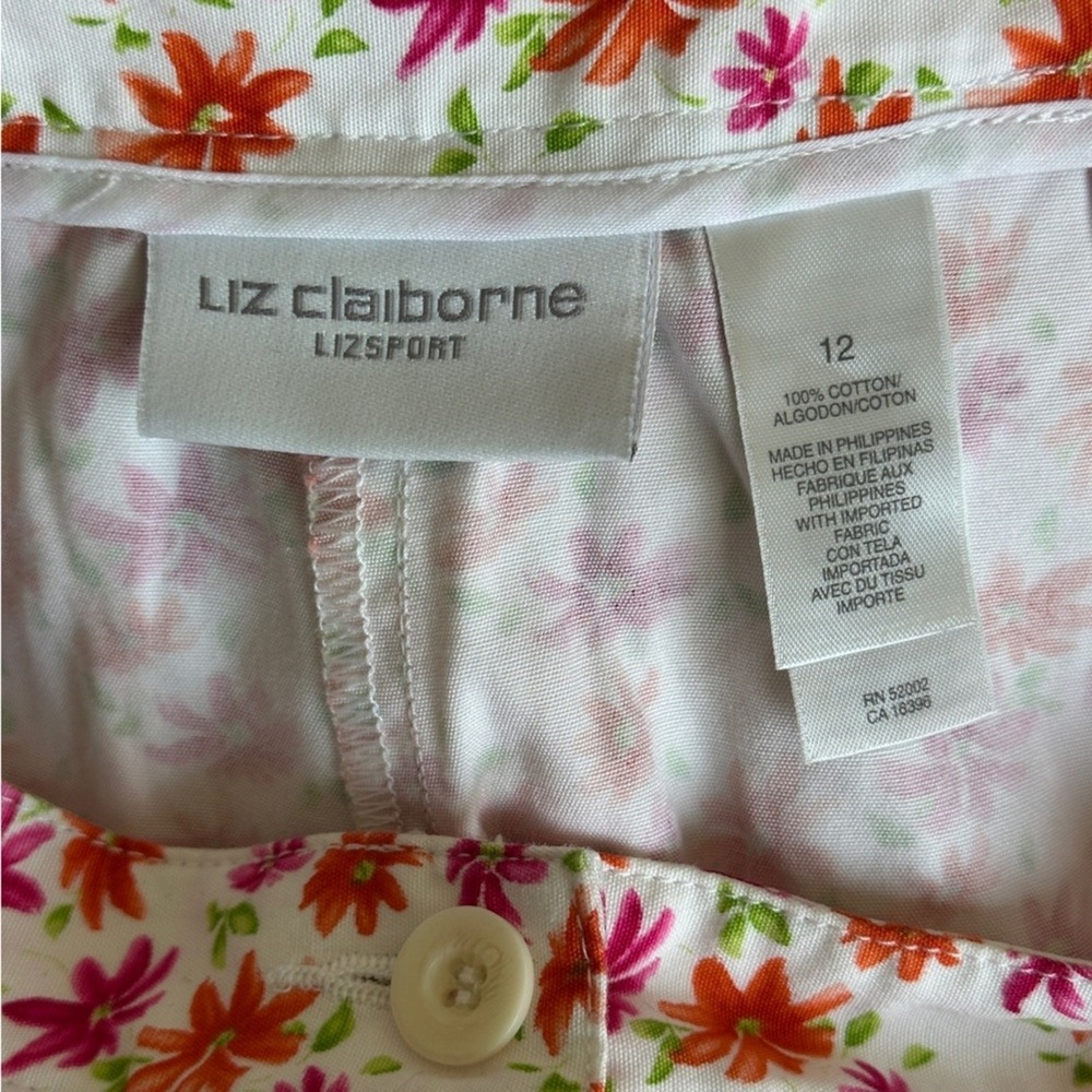Liz Claiborne Floral 100% Cotton Cropped Capri Pants Coastal Grandmother Size 12 - Picture 5 of 5